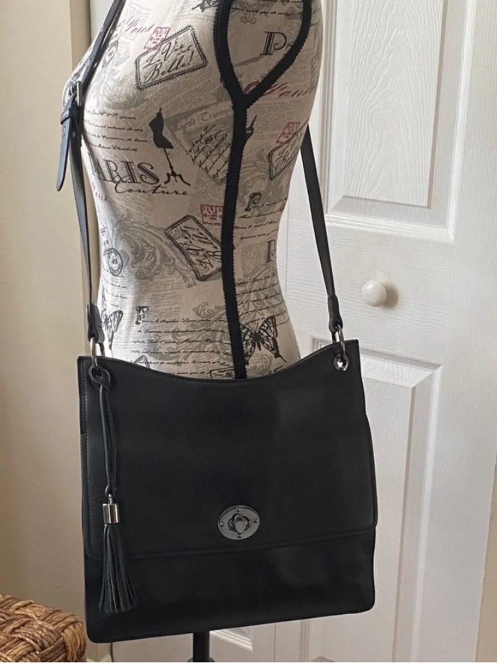 RACHEL Rachel Roy Black Leather-Look Crossbody with Tassel
